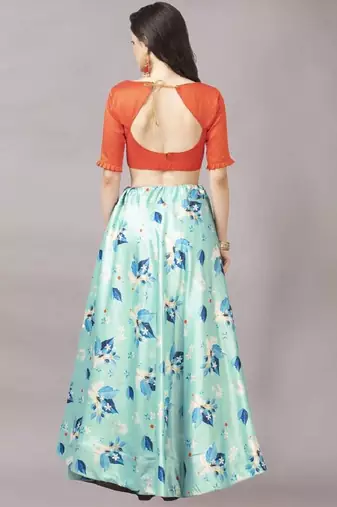 Light-Blue Semi-Stitched Lehenga Choli Set With Dupatta