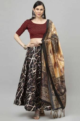 Black Semi-Stitched Lehenga Choli Set With Dupatta