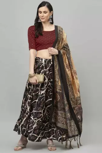Black Semi-Stitched Lehenga Choli Set With Dupatta