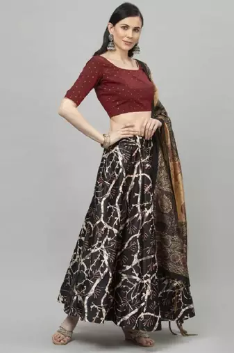 Black Semi-Stitched Lehenga Choli Set With Dupatta