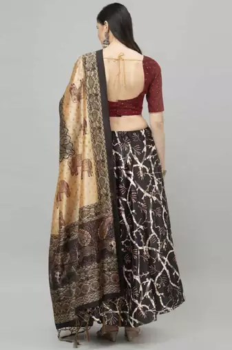 Black Semi-Stitched Lehenga Choli Set With Dupatta