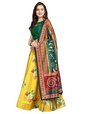 Yellow Semi-Stitched Satin Silk Lehenga Choli Set With Dupatta 1