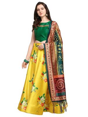 Yellow Semi-Stitched Satin Silk Lehenga Choli Set With Dupatta 2