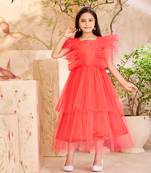 Aarika girls party wear gajri colour solid net gown