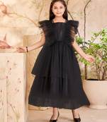 Aarika girls party wear black colour solid net gown