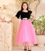 Aarika girls party wear pink colour self design velvet/net gown