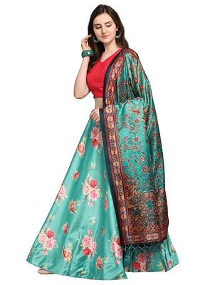 Rama Satin Silk Lehenga Choli Set With Dupatta 1