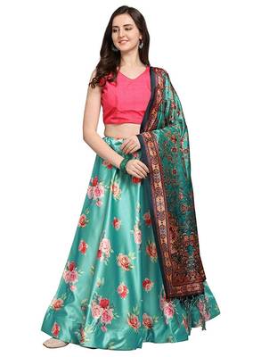 Rama Satin Silk Lehenga Choli Set With Dupatta 2