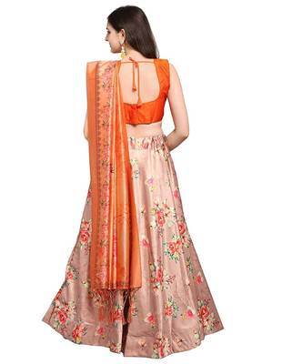 Peach Satin Silk Lehenga Choli Set With Dupatta 2