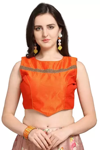 Peach Satin Silk Lehenga Choli Set With Dupatta