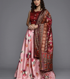 Pink Satin Silk Lehenga Choli Set With Dupatta