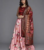Pink Satin Silk Lehenga Choli Set With Dupatta