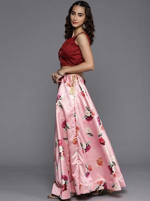 Pink Satin Silk Lehenga Choli Set With Dupatta 3