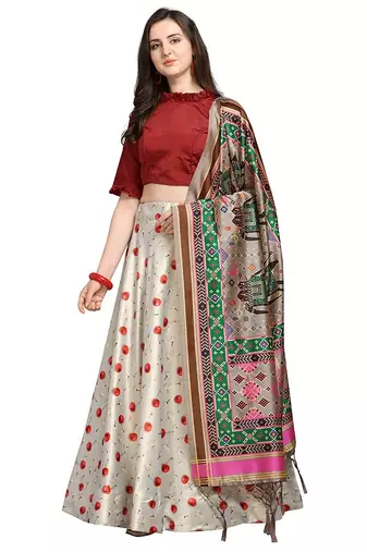 White Semi-Stitched Lehenga Choli Set With DUpatta