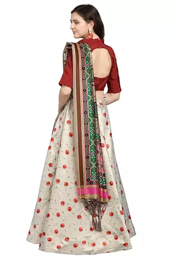 White Semi-Stitched Lehenga Choli Set With DUpatta