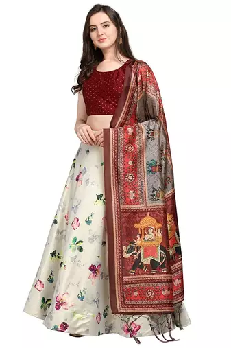 White Semi-Stitched Lehenga Choli Set With DUpatta