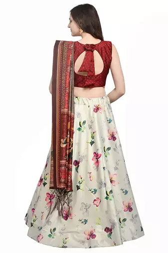 White Semi-Stitched Lehenga Choli Set With DUpatta