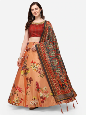Orange Semi-Stitched Lehenga Choli Set With Dupatta 1