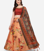 Orange Semi-Stitched Lehenga Choli Set With Dupatta