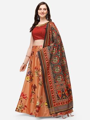 Orange Semi-Stitched Lehenga Choli Set With Dupatta 2