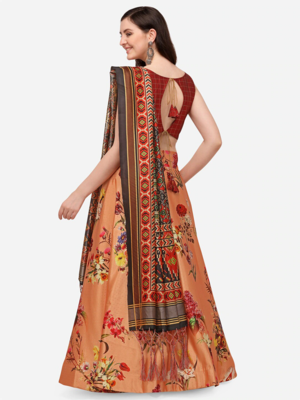Orange Semi-Stitched Lehenga Choli Set With Dupatta 3