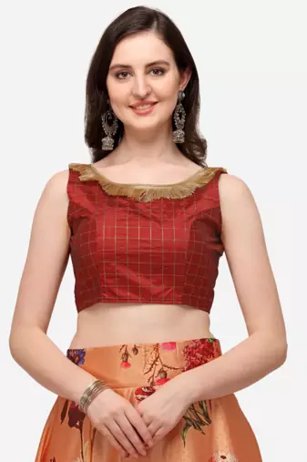 Orange Semi-Stitched Lehenga Choli Set With Dupatta