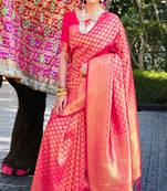 Rani Pink kanjivaram style of silk bland thread & Zari weaving saree with Blouse