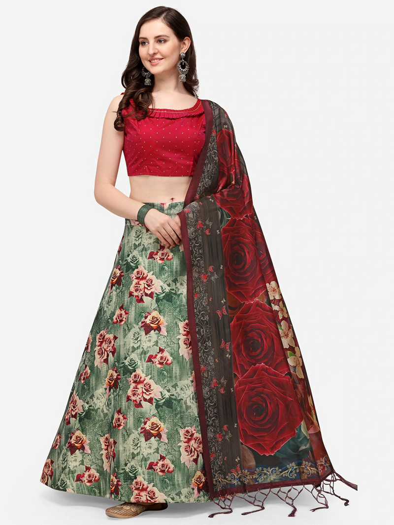 Grey Semi-Stitched Lehenga Choli Set With Dupatta