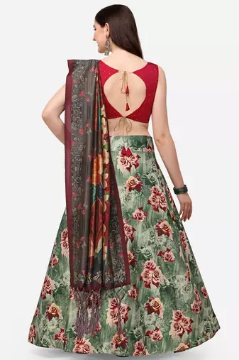 Grey Semi-Stitched Lehenga Choli Set With Dupatta