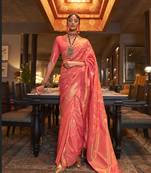 Orange Banarasi Silk Zari Weaving Border And Pallu Saree With Blouse For Women