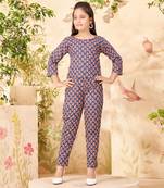 Aarika  girls casual wear navy blue colour floral print cotton top & pant