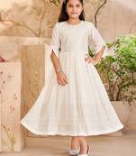 Aarika girls ethnic wear cream colour sequin beads embroidery georgette gown