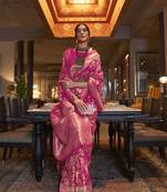 Pink Banarasi Silk Zari Weaving Border And Pallu Saree With Blouse For Women