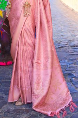 Pink kanjivaram style of silk bland thread & Zari weaving saree with Blouse 3