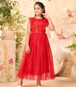 Aarika girls party wear red colour sequin net gown