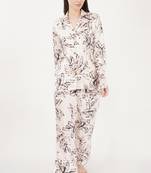 Urban Sundari Floral Printed Shirt Collar Full Sleeves Peach Satin Nightsuit Set Pack of 1