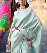 Sky Blue Art Silk Designer Border And Pallu With Blouuse And Saree For Women