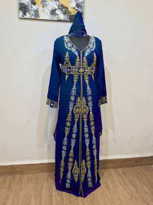 Navy Blue color Full Sleeves Handmade Moroccan Kaftan 1