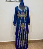 Navy Blue color luxurious Full Sleeves Handmade Moroccan Kaftan.