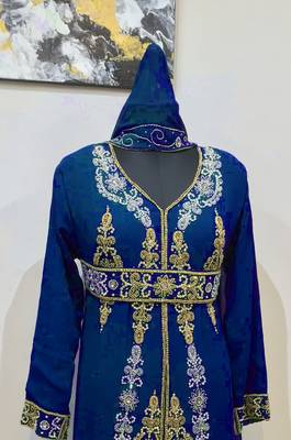 Navy Blue color Full Sleeves Handmade Moroccan Kaftan 2