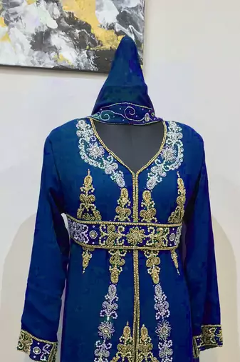 Navy Blue color Full Sleeves Handmade Moroccan Kaftan