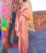 Peach kanjivaram style of silk bland thread & Zari weaving saree with Blouse