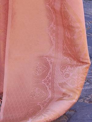 Peach kanjivaram style of silk bland thread & Zari weaving saree with Blouse 4