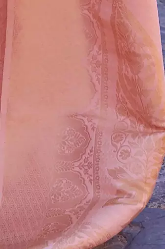 Peach kanjivaram style of silk bland thread & Zari weaving saree with Blouse
