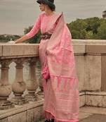 Pink Banarasi Silk Zari Weaving Border And Pallu Saree With Blouse For Women