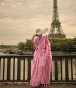 Baby Pink Banarasi Silk Zari Weaving Border And Pallu Saree With Blouse For Women