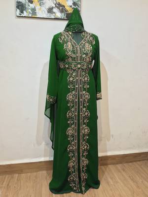 Green color Full Sleeves Handmade Moroccan Kaftan 1