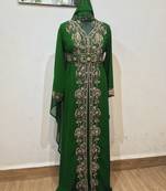 Green color luxurious Full Sleeves Handmade Moroccan Kaftan.
