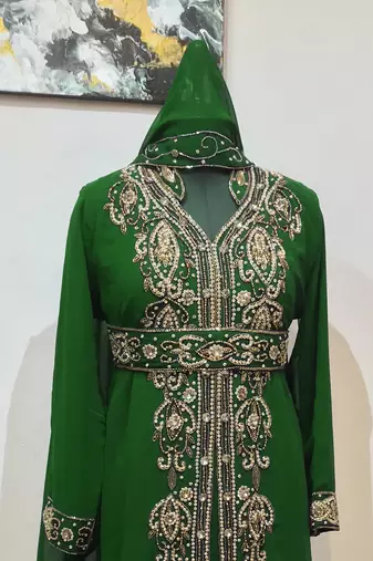 Green color Full Sleeves Handmade Moroccan Kaftan