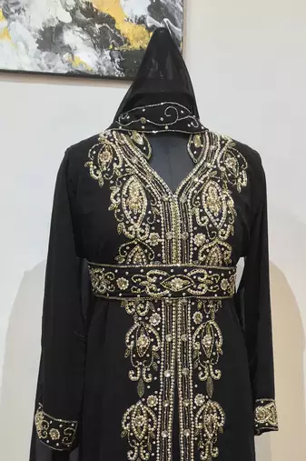 Black color Full Sleeves Handmade Moroccan Kaftan